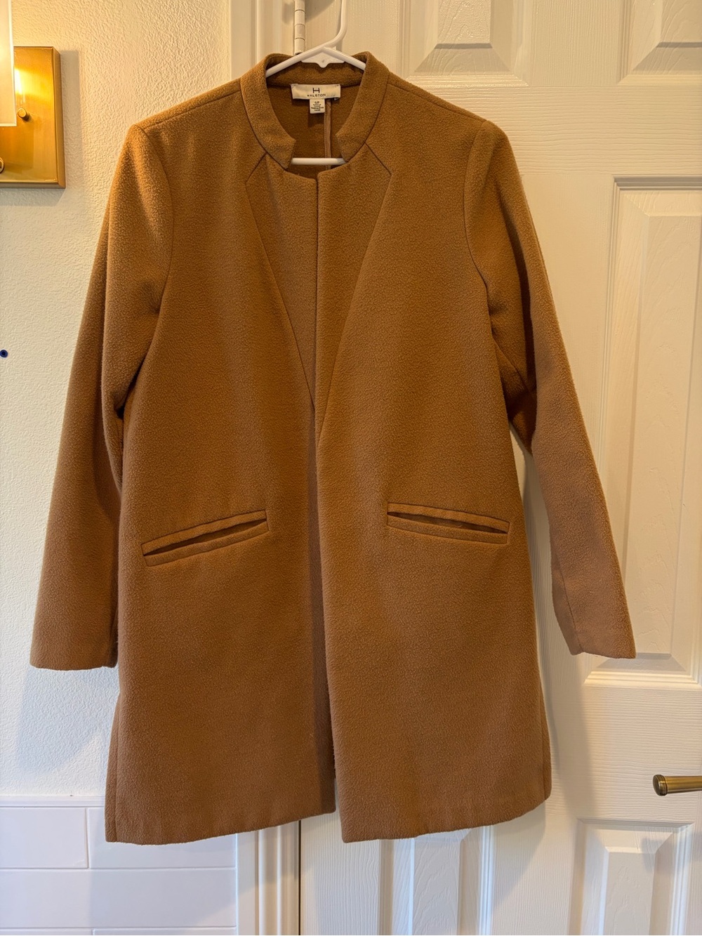 Halogen Camel Open-Front Wool-Blend Trench Coat - Picture 3 of 5